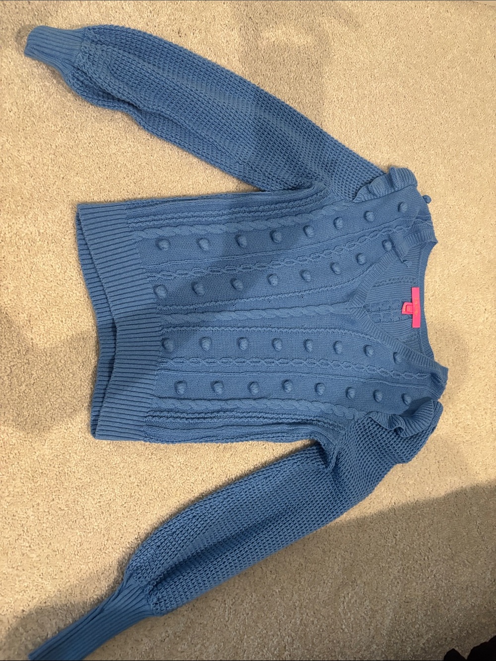Lilly Pulitzer Dusty Blue Bobble Cable Knit V‑Neck Sweater